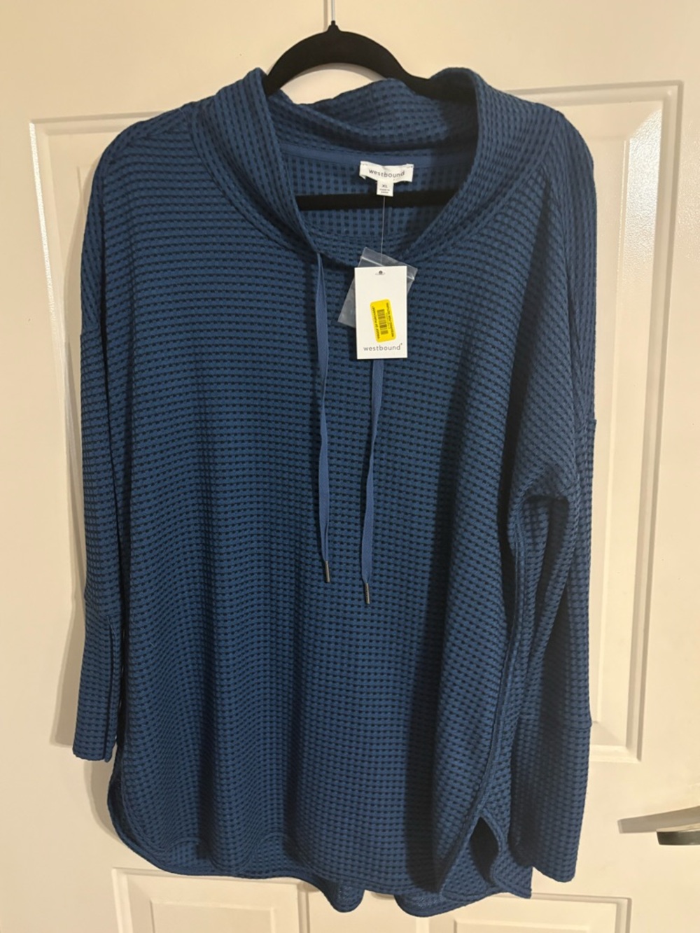 Westbound Deep Blue Waffle Knit Hoodie Tunic Top